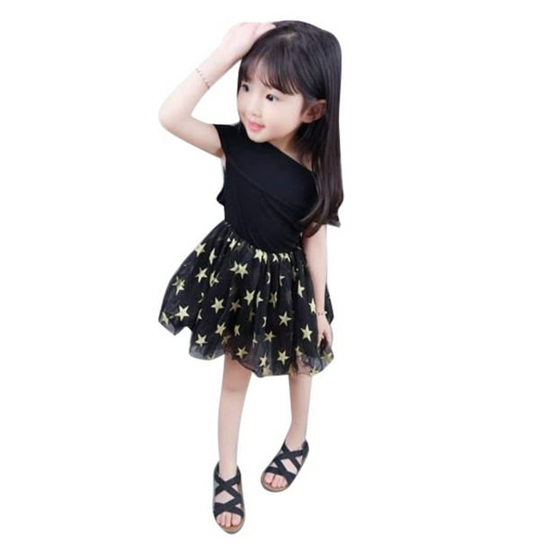 Toddler Kids Baby Girls Polka Dot Mesh Cold Shoulder Dress Ruffle Party Dresses